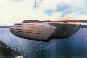 Amenity of San Diego (File S/T-20). She is one of the early Horstman Tristars on which Messrs. Casanova, Habersetzer and others pioneered the use of large parachute sea anchors for multihulls. Her lines are similar to those of Tortuga Too in File S/T-1. (Gary Habersetzer photo).